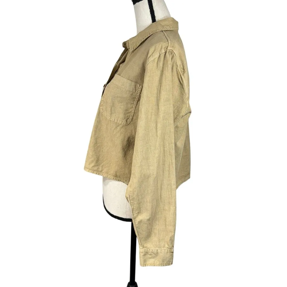 Universal Thread Medium Cropped Top Button-Up Long Sleeve Pockets Linen Blend - Image 6