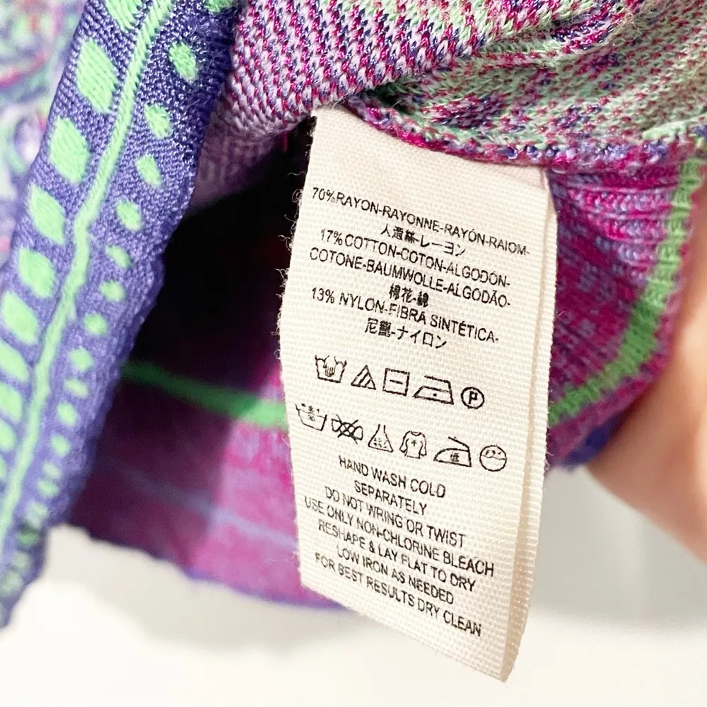 Free People Size XS Purple Green Printed New Age Cropped Sweater - Image 5