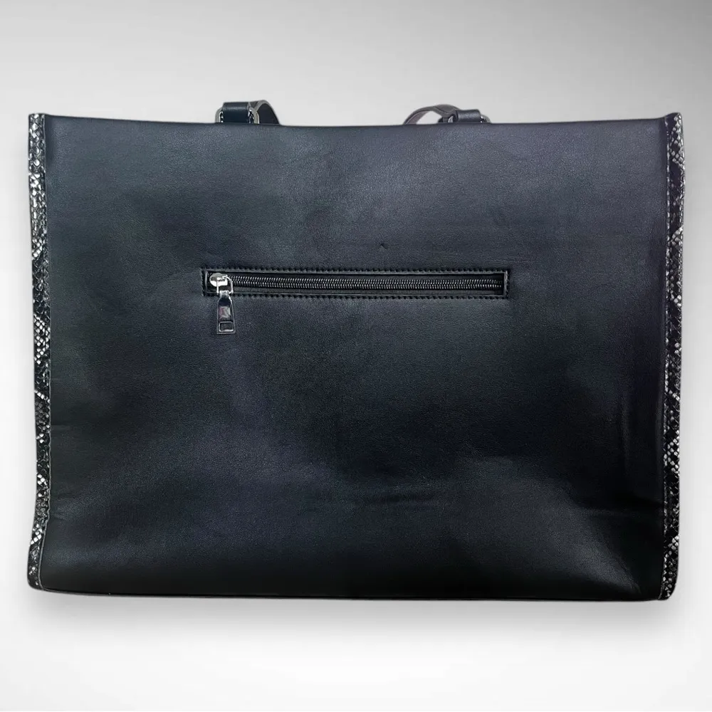 Large Black Vegan Leather Laptop Tote Bag With Detachable Shoulder Strap | EUC - Image 6