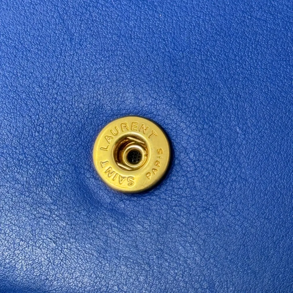 Saint Laurent Y-Chyc Authentic Royal Blue Leather Zip Wallet – Gold “Y” Hardware - Image 8