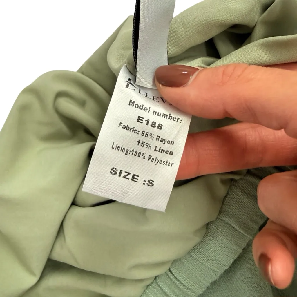 Sage Green Linen Maxi Skirt Flowy Drawstring Waist Lined Lightweight Women’s S - Image 5