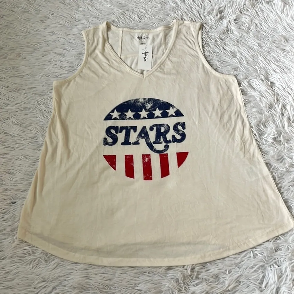 Style & Co Women’s American Stars graphic tank top ivory cream size XL - Image 2