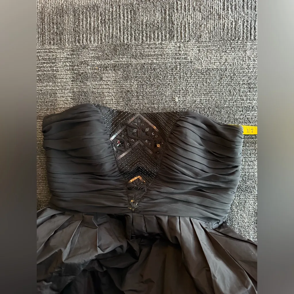 DONNA MORGAN Strapless Black Cocktail Dress Beaded Bodice Tulle Skirt =Size 12= - Image 10