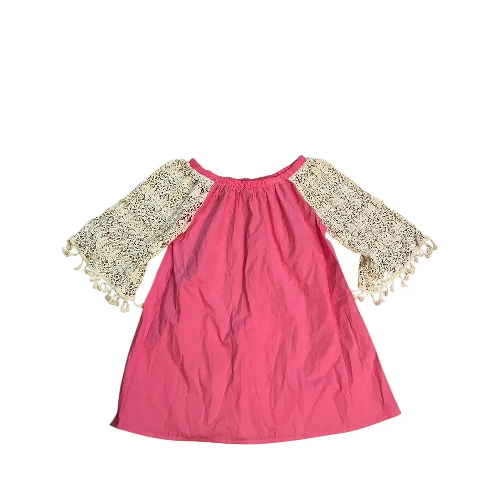 Elzera Pink Off Shoulder Dress‎ Crochet Bell Sleeves Tassel Accent Boho 2XL - Image 3