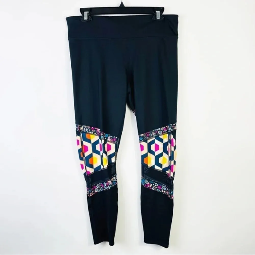 Joy Lab Black Floral Mesh‎ Athletic Leggings Size L - Image 2