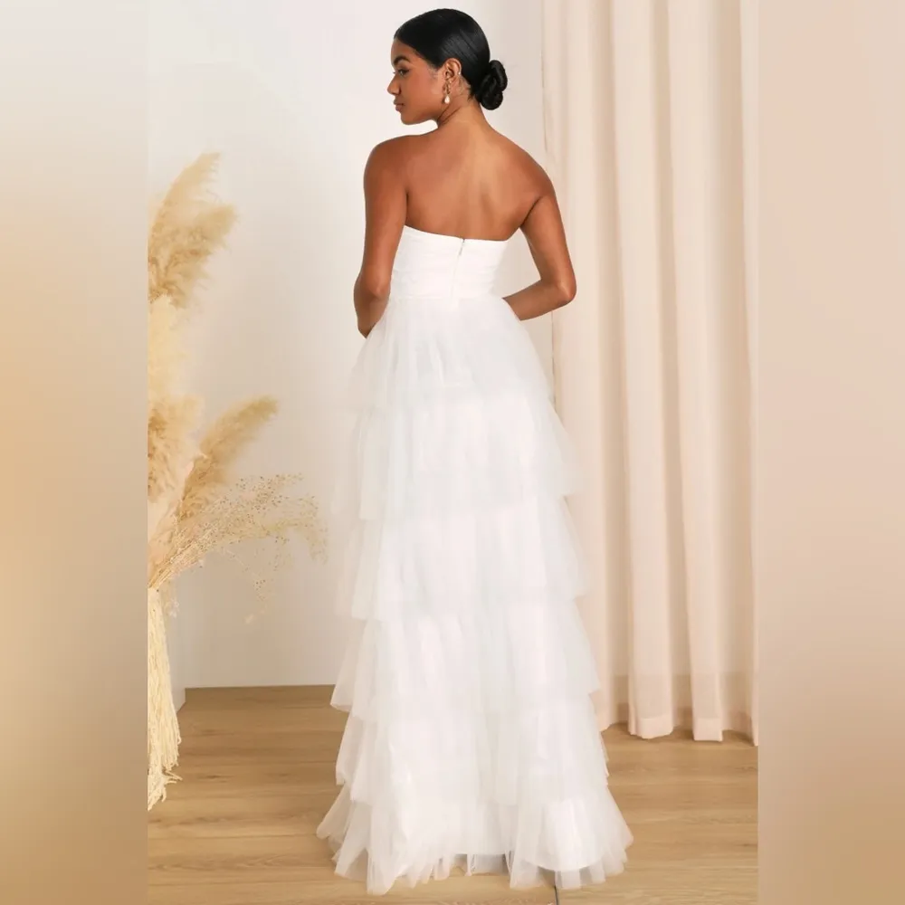 Phenomenal Passion White Tulle Pleated Strapless Maxi Dress Large - Image 3