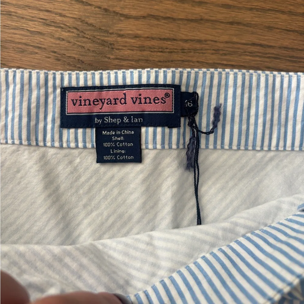 NEW Vineyard Vines Seersucker Blue White Cotton‎ Button Up Belted Skirt Size 16 - Image 2