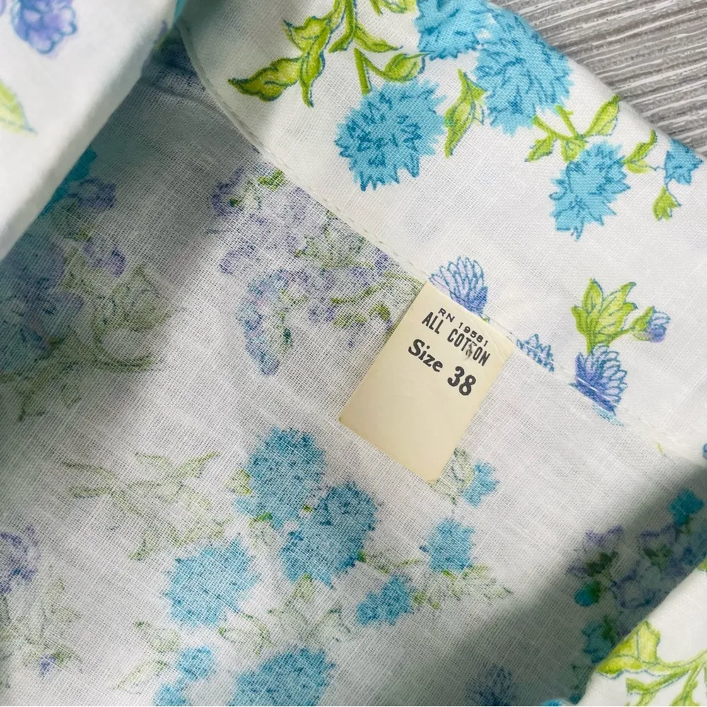 Vintage floral lace collar pajama sleepwear shirt and pants size 38 cotton 1960 Blue Size M - Image 8