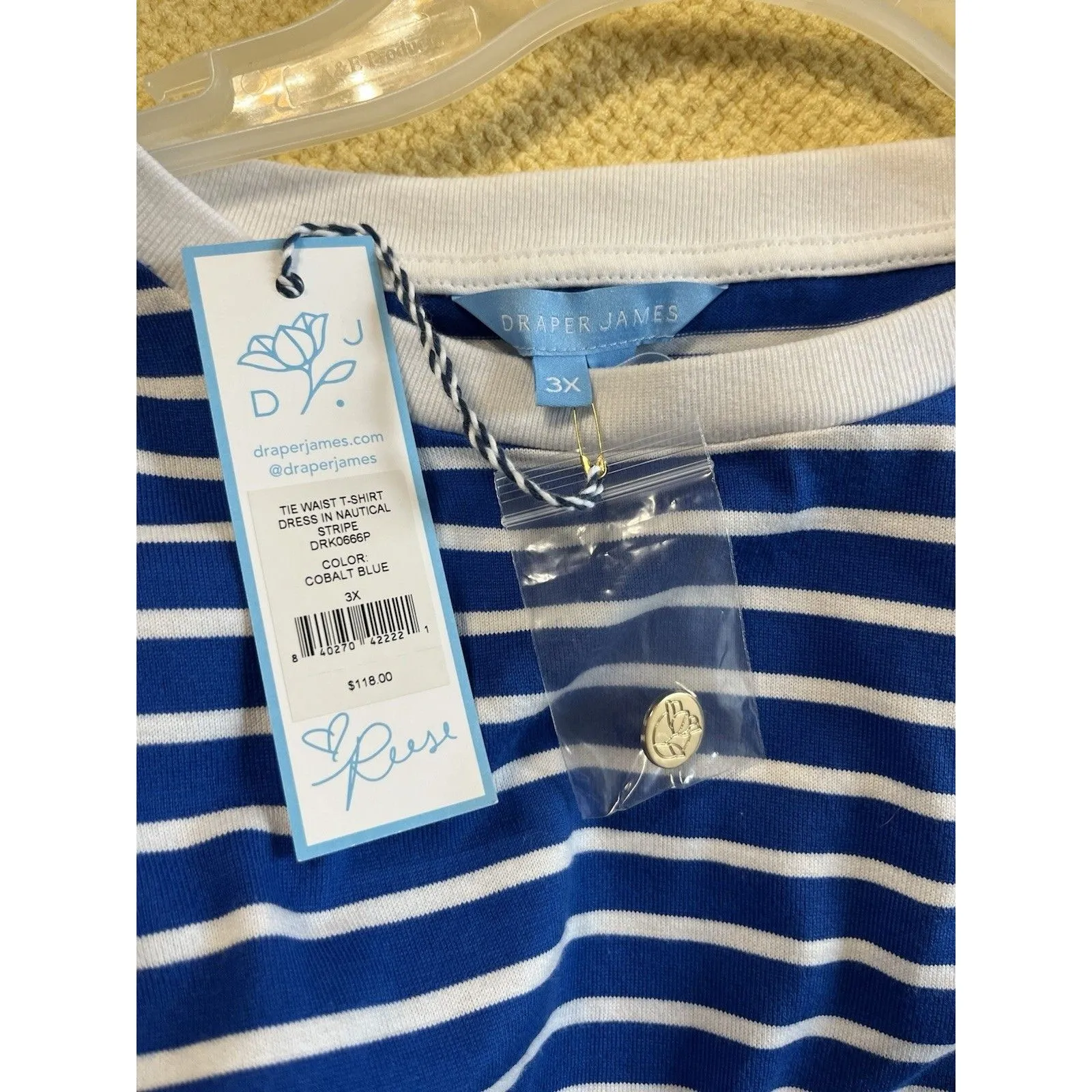 Draper James Tie Waist T-Shirt Dress Blue Nautical Stripe Size 3XL NWT Coastal - Image 7