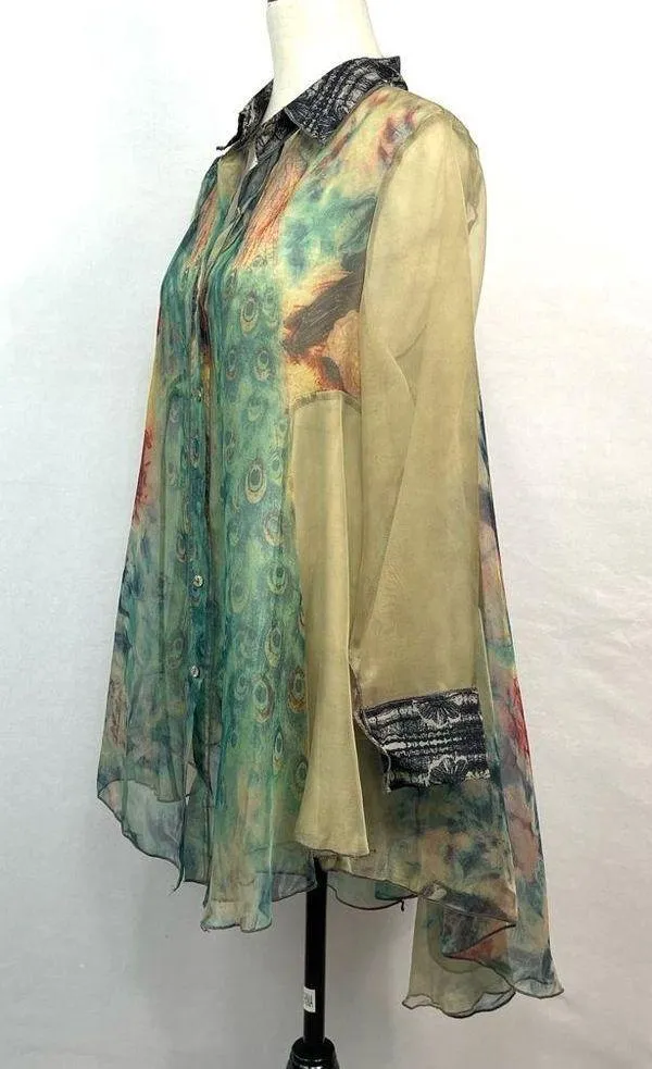 FLEUR DE LIS Mixed Print Chiffon Blouse Size M - Image 6
