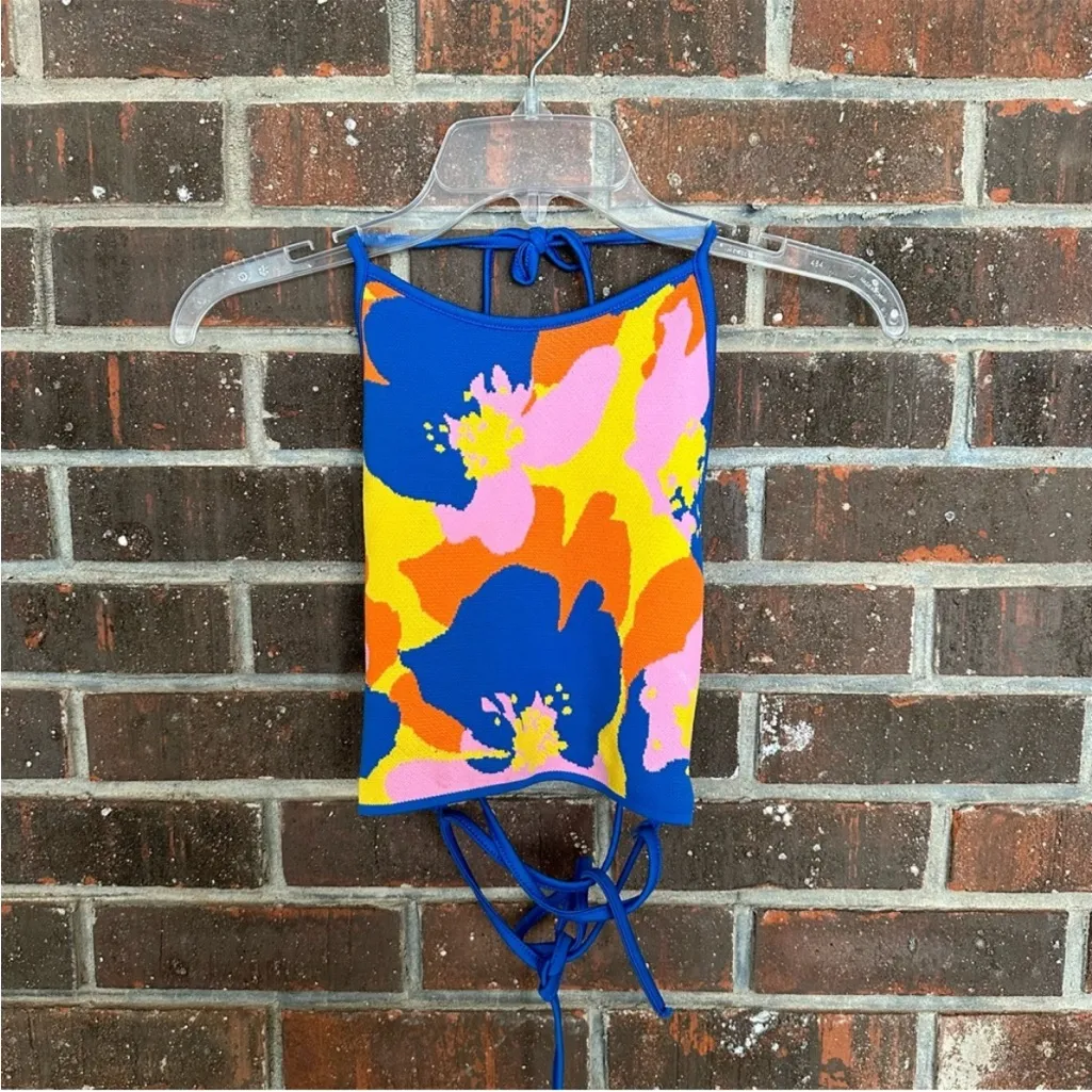 Zara Multicolored Floral Strappy Halter Crop Top Pucci Vibes L - Image 3