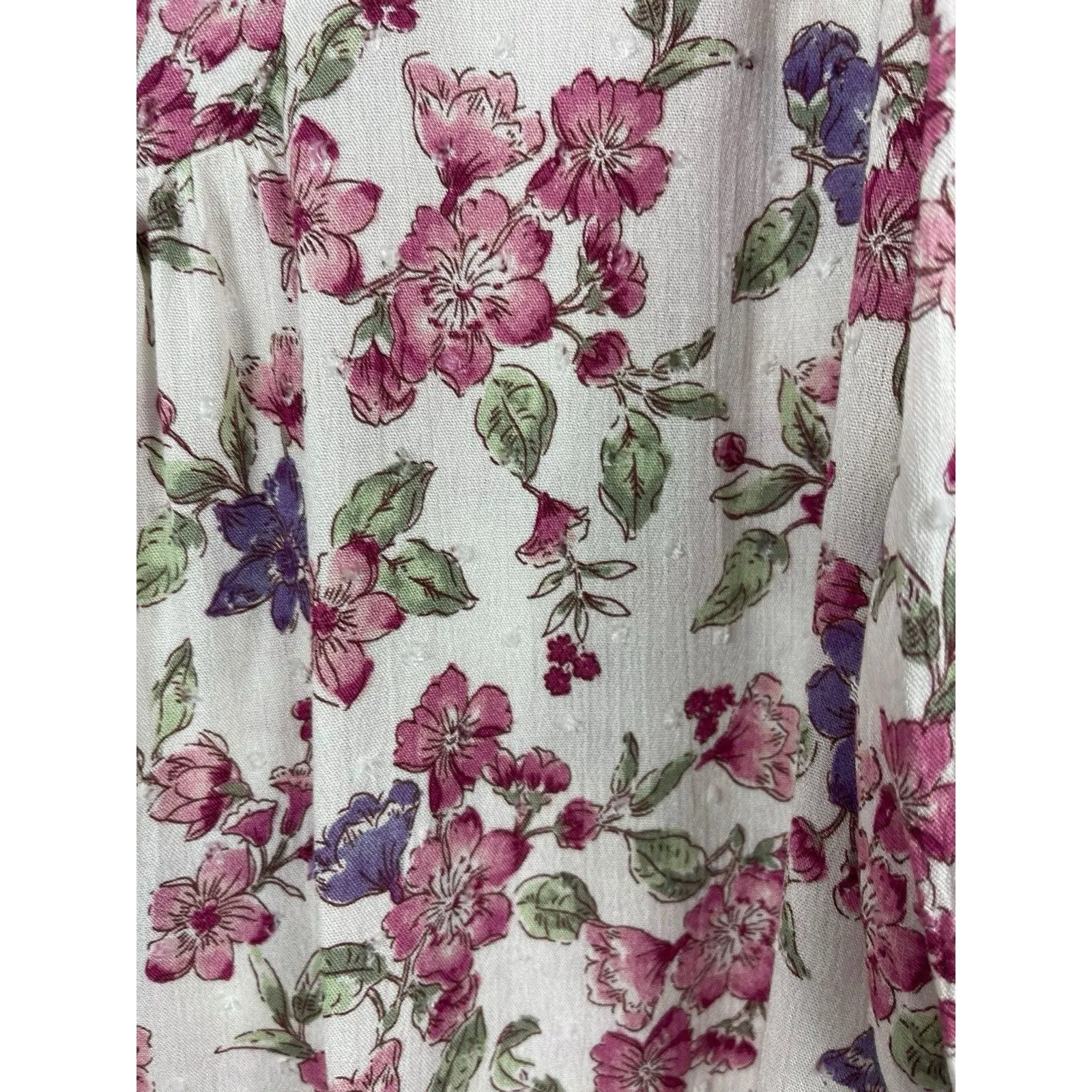 Paper Moon 1X Floral Blouse White Pink Purple Green Rayon Peasant feminine Top - Image 3