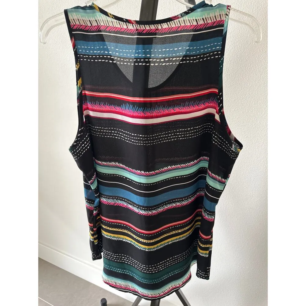 Van Heusen Women Black Colorful Stripes Sleeveless Blouse Size Large - Image 6