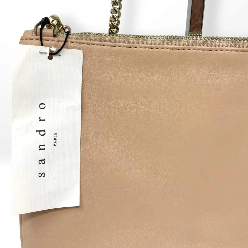 SANDRO Beige Red Leather Addict Bicolor Crossbody Bag - Image 13