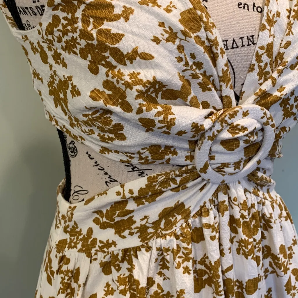 Showpo Women’s Size 4 Small White and Brown Floral Midi Dress Open Sides & Back - Image 2