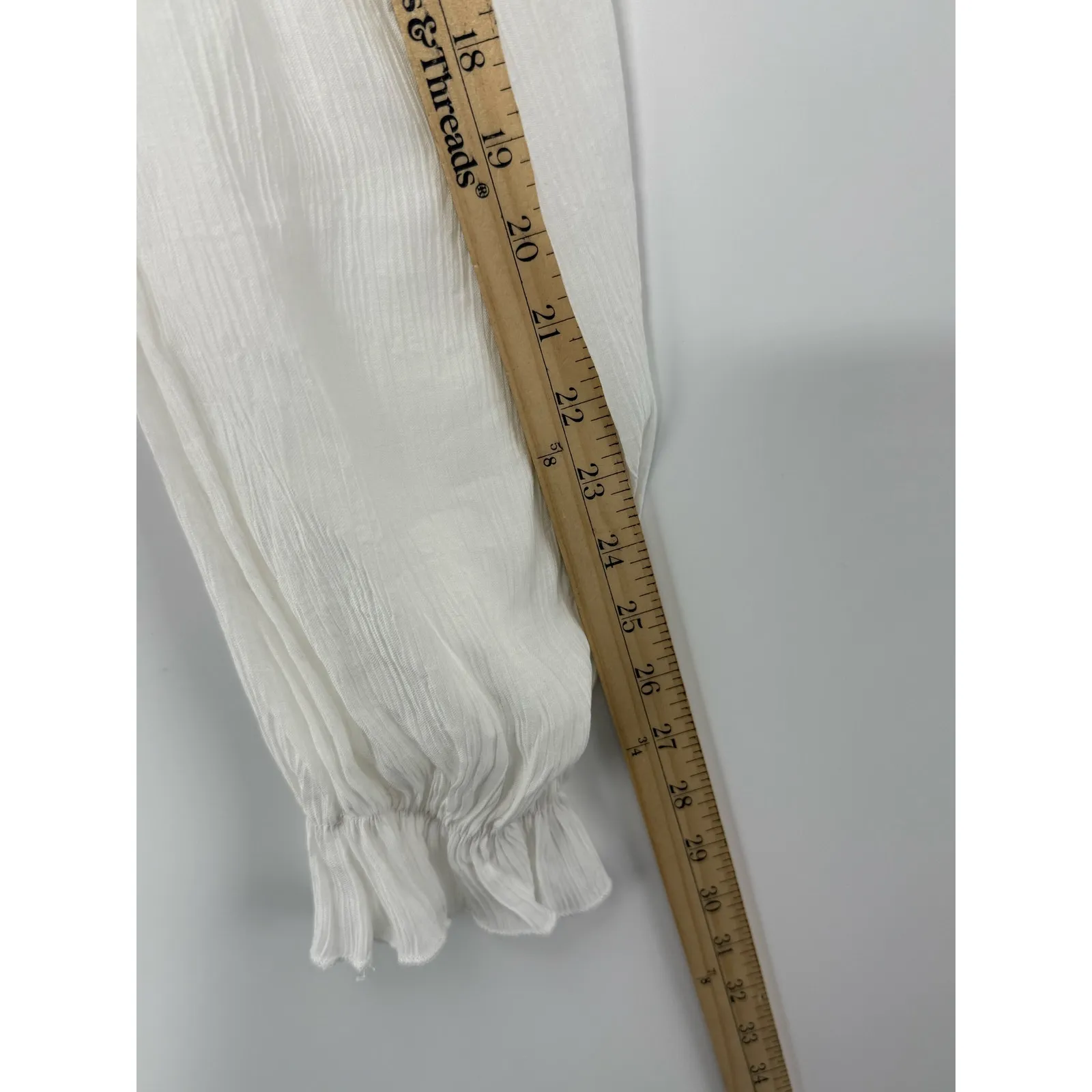 SHEIN MOD White Puff Sleeve Tie Front Smocked Crop Top L Cottage Milkmaid NWT - Image 8