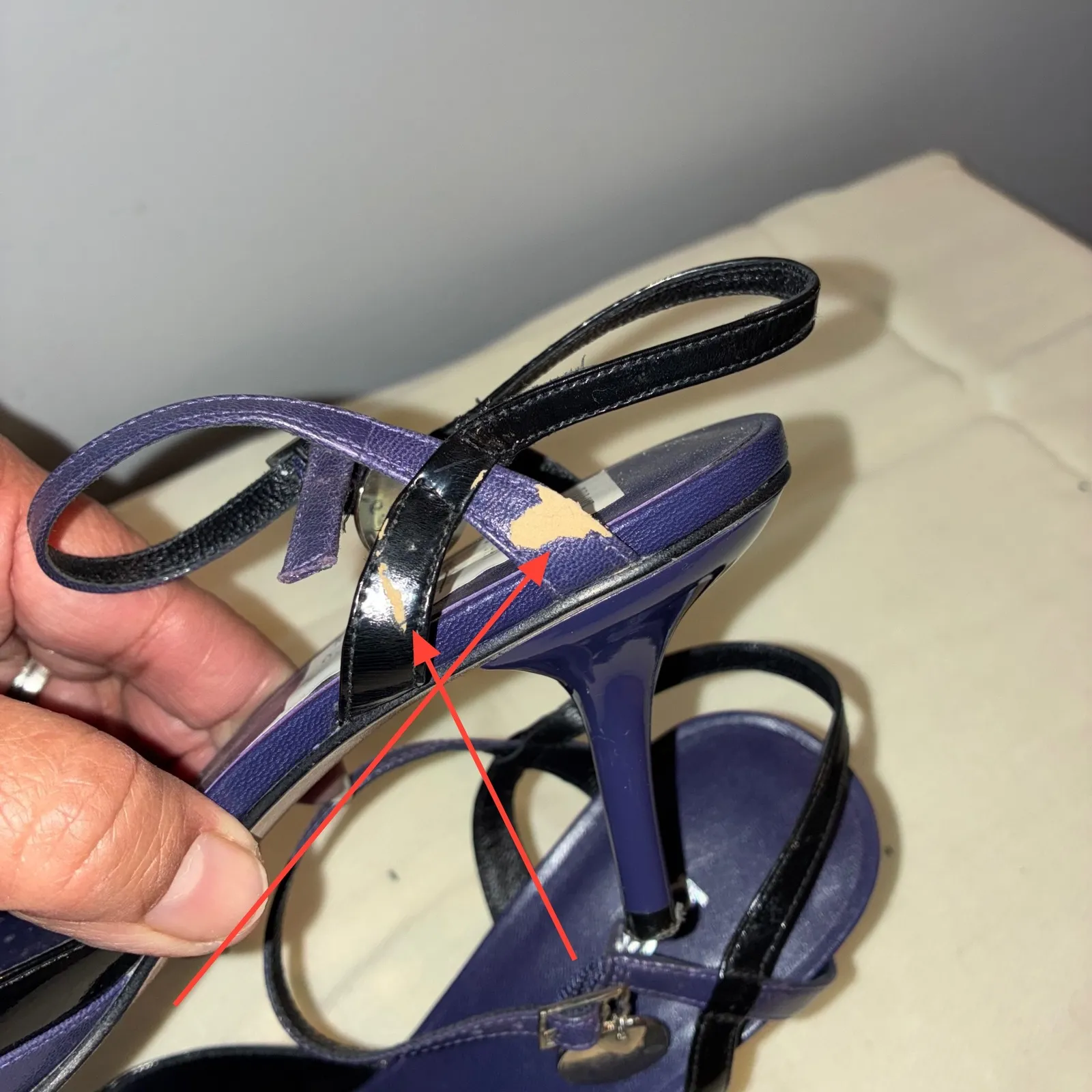 Bebe Womens 6.5M Purple Black Slingback Pointed Toe Heels‎ Stiletto Shoes Retro - Image 4