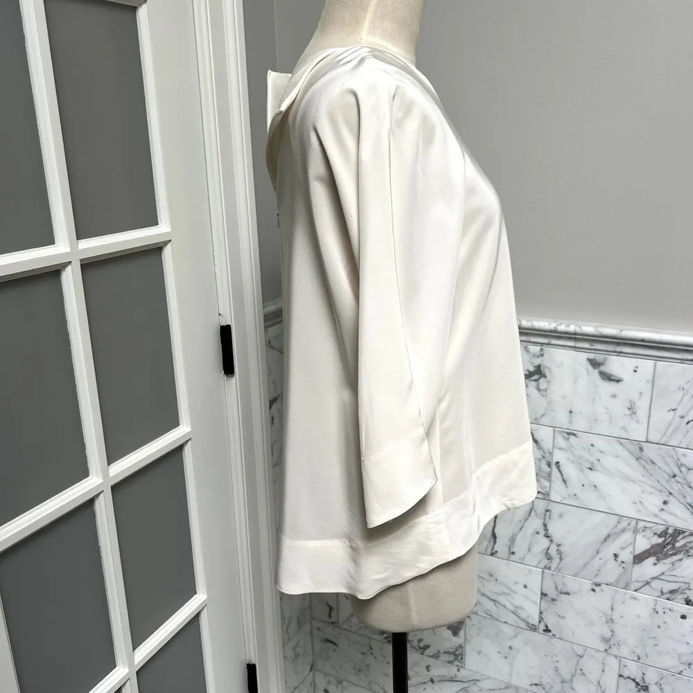 Tibi Crepe Silk Blouse Boxy Dolman Batwing Blouse Cream Medium - Image 3