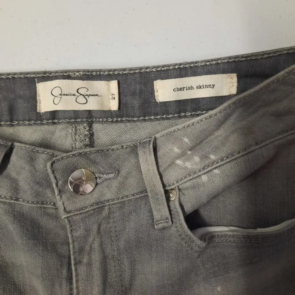 Jessica Simpson Cherish Skinny Jeans Womens Size 27 Gray Distressed Denim - Image 5