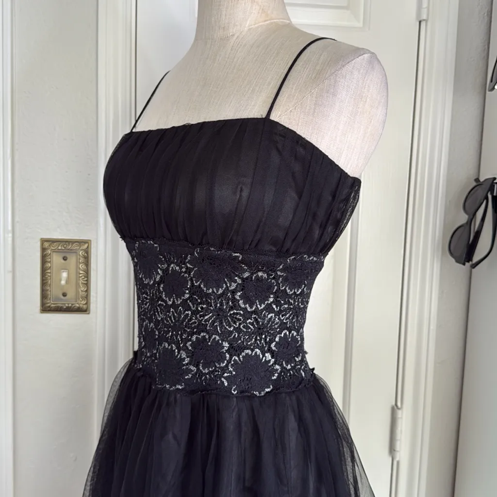 Y2k vintage Tuelle lace waist fit and flare mini dress gothic Black Size M - Image 13