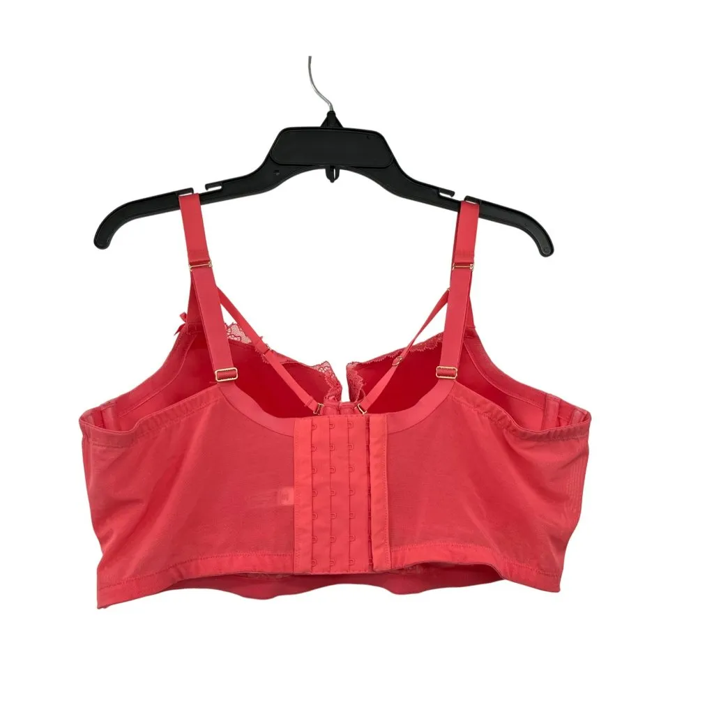 Cacique 42DDD Lace Balconette Bra Salmon Pink Underwire Lightly Lined Used - Image 2