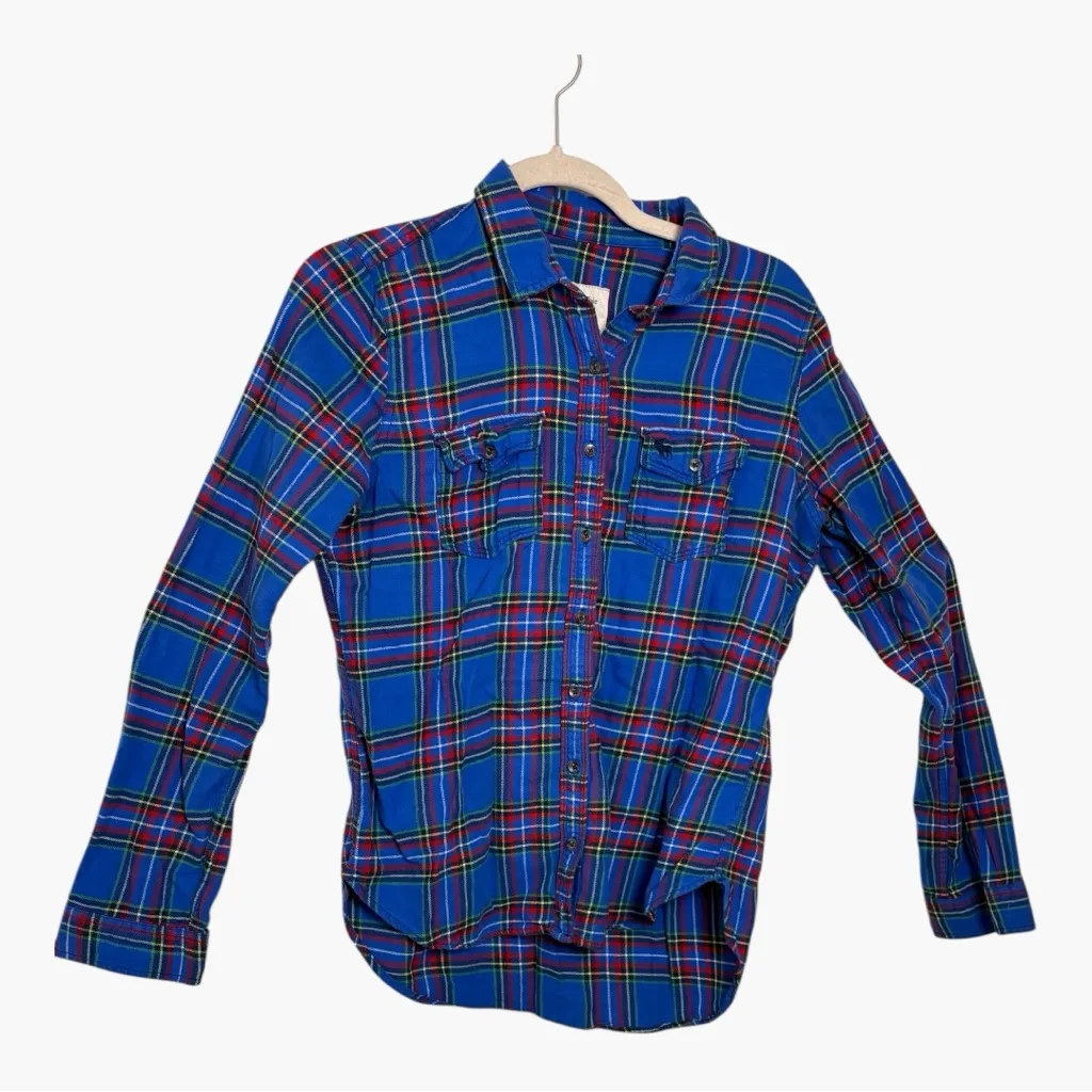 Abercrombie & Fitch Blue Plaid Button Down Shirt Heritage Prep Casual M - Image 2