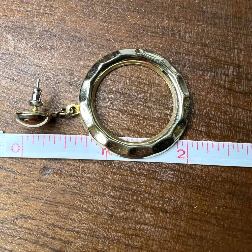 Vintage Womens Circle Hoop Stud Dangle Earrings Gold Tone Metal 70s 80s - Image 7