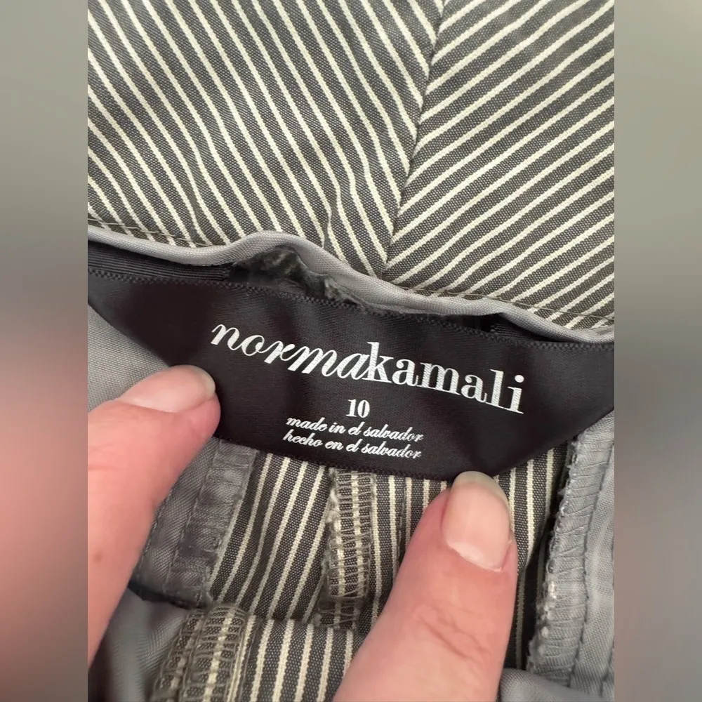 Norma Kamala Seersucker Pin Stripe Pants Taupe Cropped Cotton Blend Size 10 - Image 10