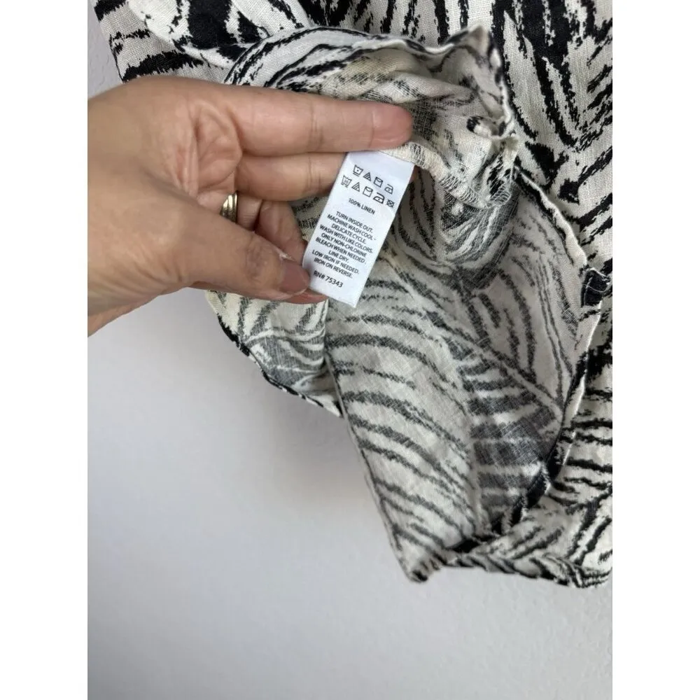 Nicole Miller 100% Linen Black Palm Print Top Size 1X Tropical Coastal Lagenlook - Image 8