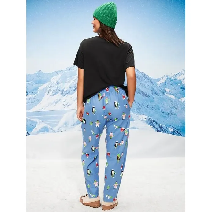 Old Navy Women XL Flannel Pajama Pants Penguins Blue Christmas Festive Winter - Image 3