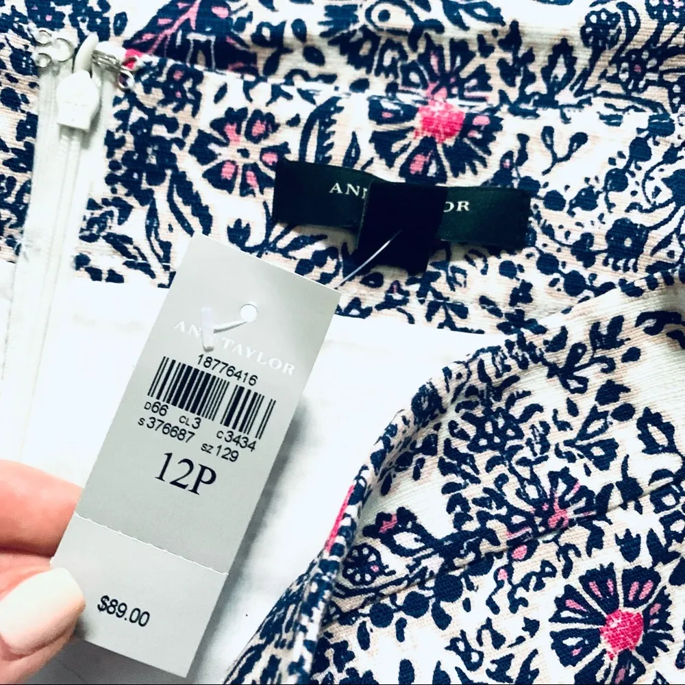 NWT Ann Taylor White Pink Navy Floral Pencil Skirt Size 12P Petite - Image 8