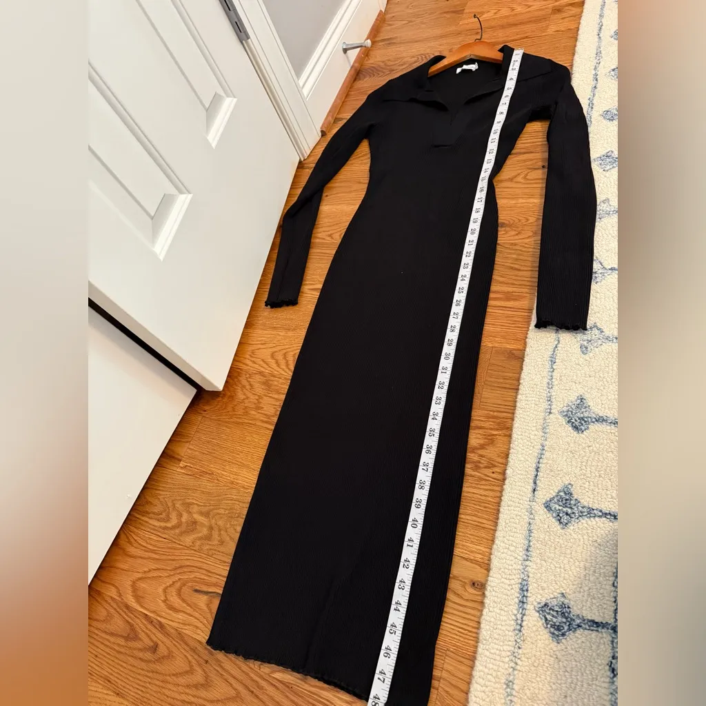 Good American Black Rib Knit Bodycon V-Neck Midi Dress - Image 11