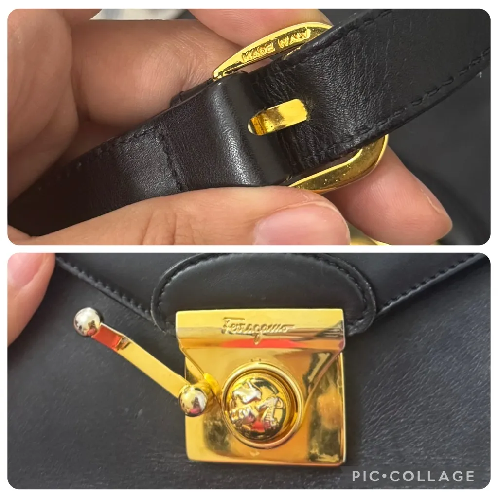 Salvatore Ferragamo Shoulder Bag 5639 Black And Gold Stud Vintage Purse - Image 4