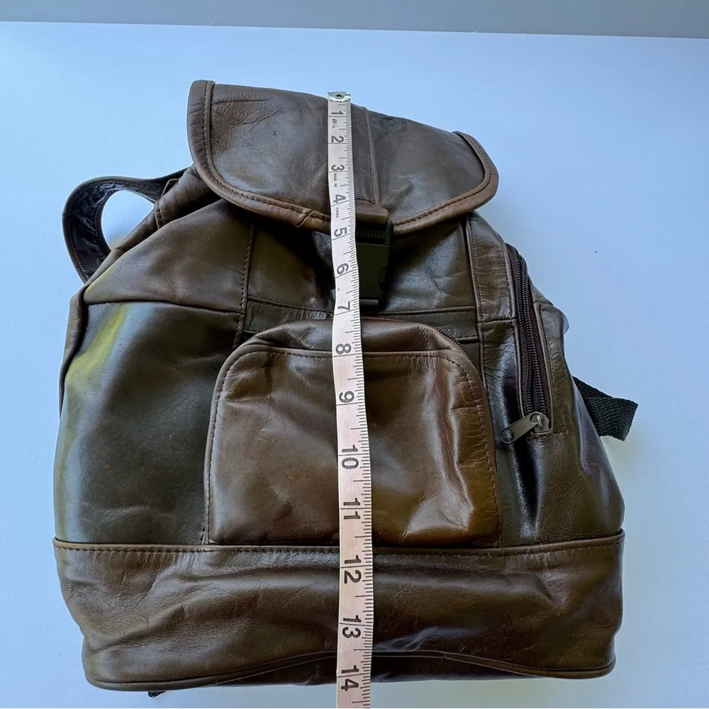 Vintage 90’s Genuine Leather Drawstring Backpack Brown - Image 9