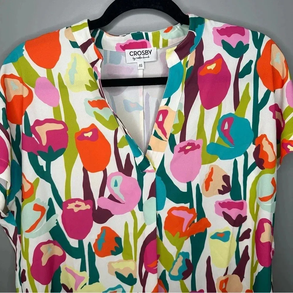 CROSBY by Mollie Burch Billie Blouse Tulip Print Colorful Floral Top Size XS - Image 2