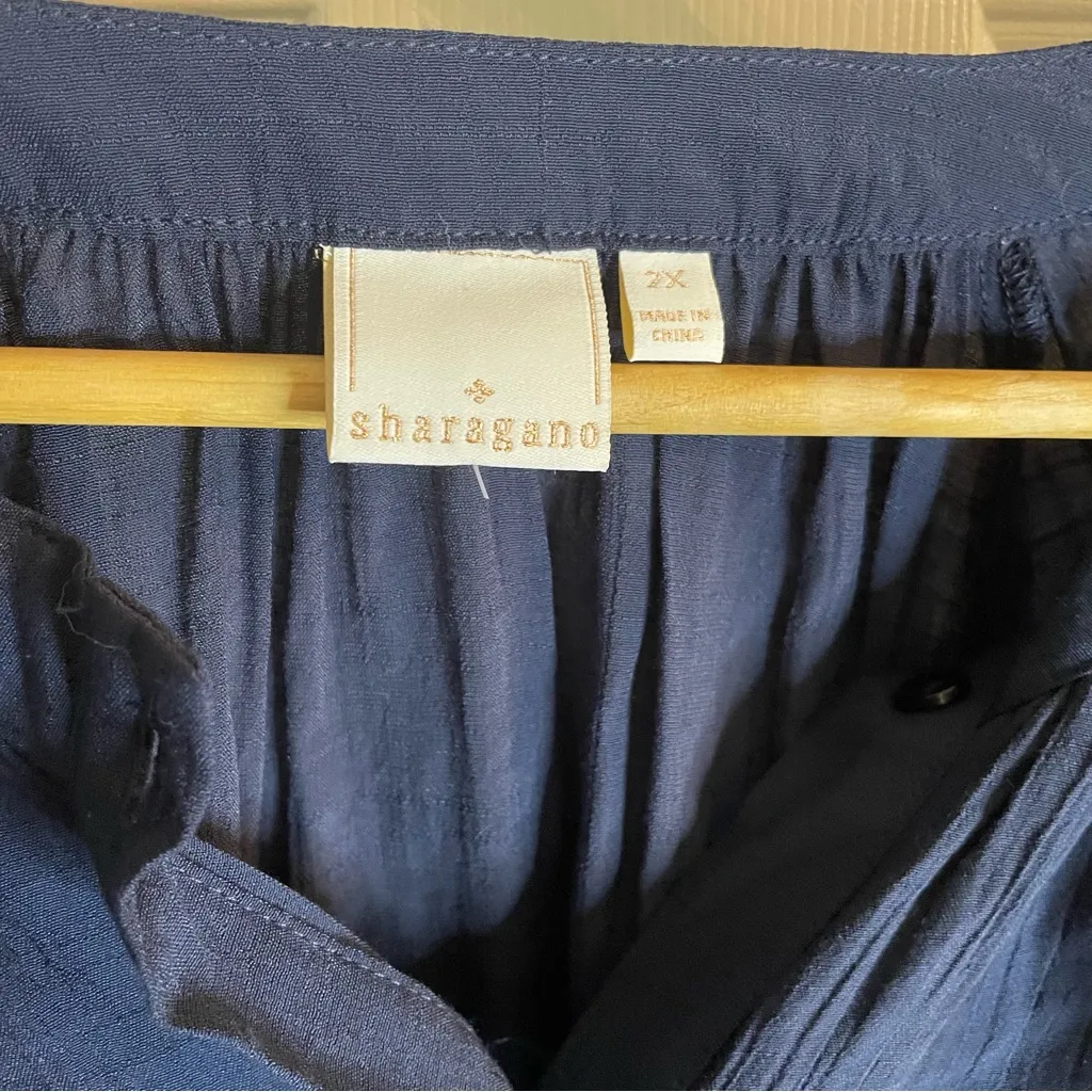 Sharagano Midnight Blue Button Down Blouse With Eyelet Detail Size 2X plus - Image 4