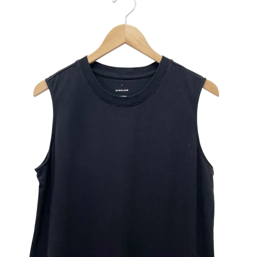 Everlane The Weekend Tank Dress Black Organic Cotton Midi Sleeveless Size Large - Image 6