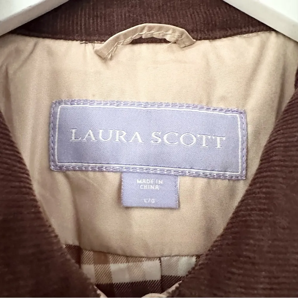 Laura Ashley  Beige Diamond Quilted Button Chore Jacket Brown Corduroy Trim Large - Image 6