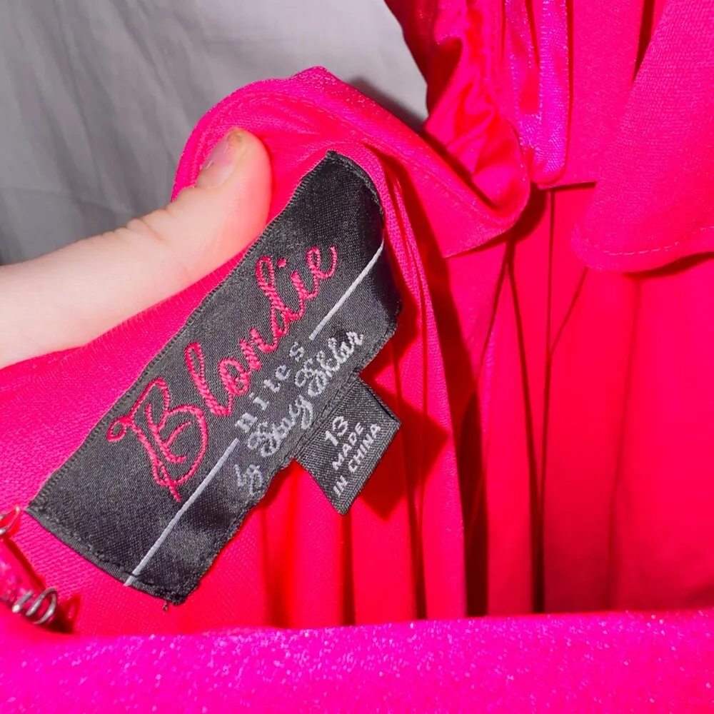 Blondie Nites NWT Hot Pink Sleeveless Open Back Side Ruched Long Formal Dress 13 - Image 2