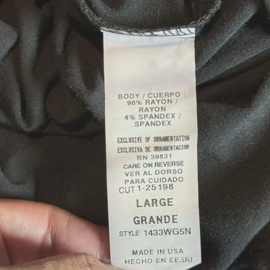 Women’s Black Top Large Silk Flower Rhinestone details USA, Y2K Grunge - Image 5