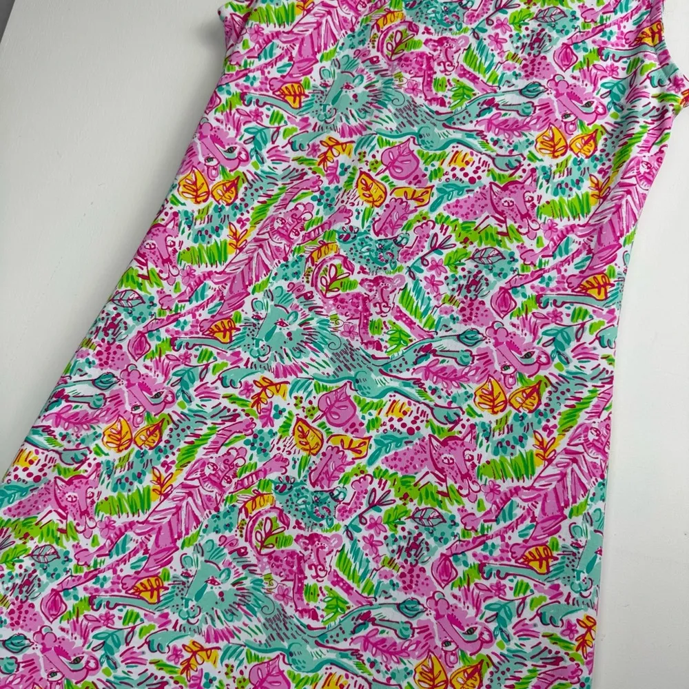 IBKUL Womens Sleeveless Active Dress Sz XS Leo Lion Tropical Print Mock Neck Pink - Image 15