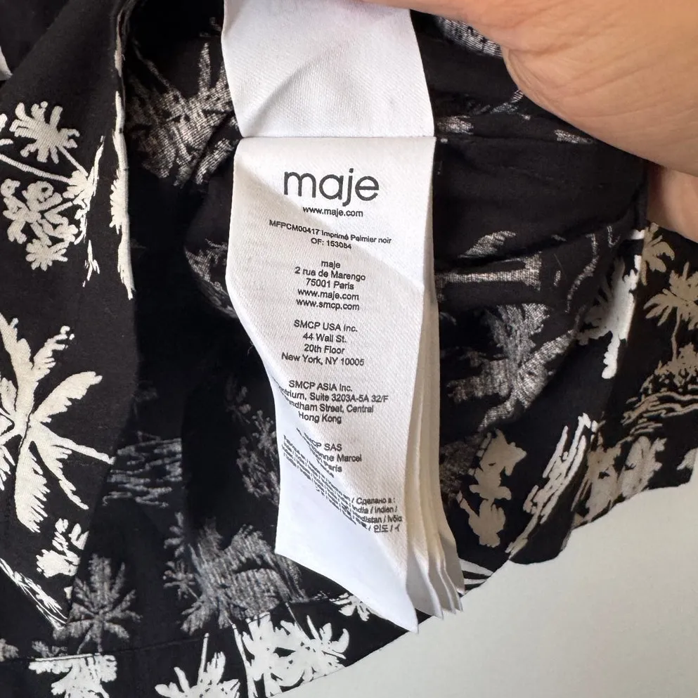 Maje Cropped Palm Tree-Print Button Down Top In Black Palm Print Size Medium - Image 7