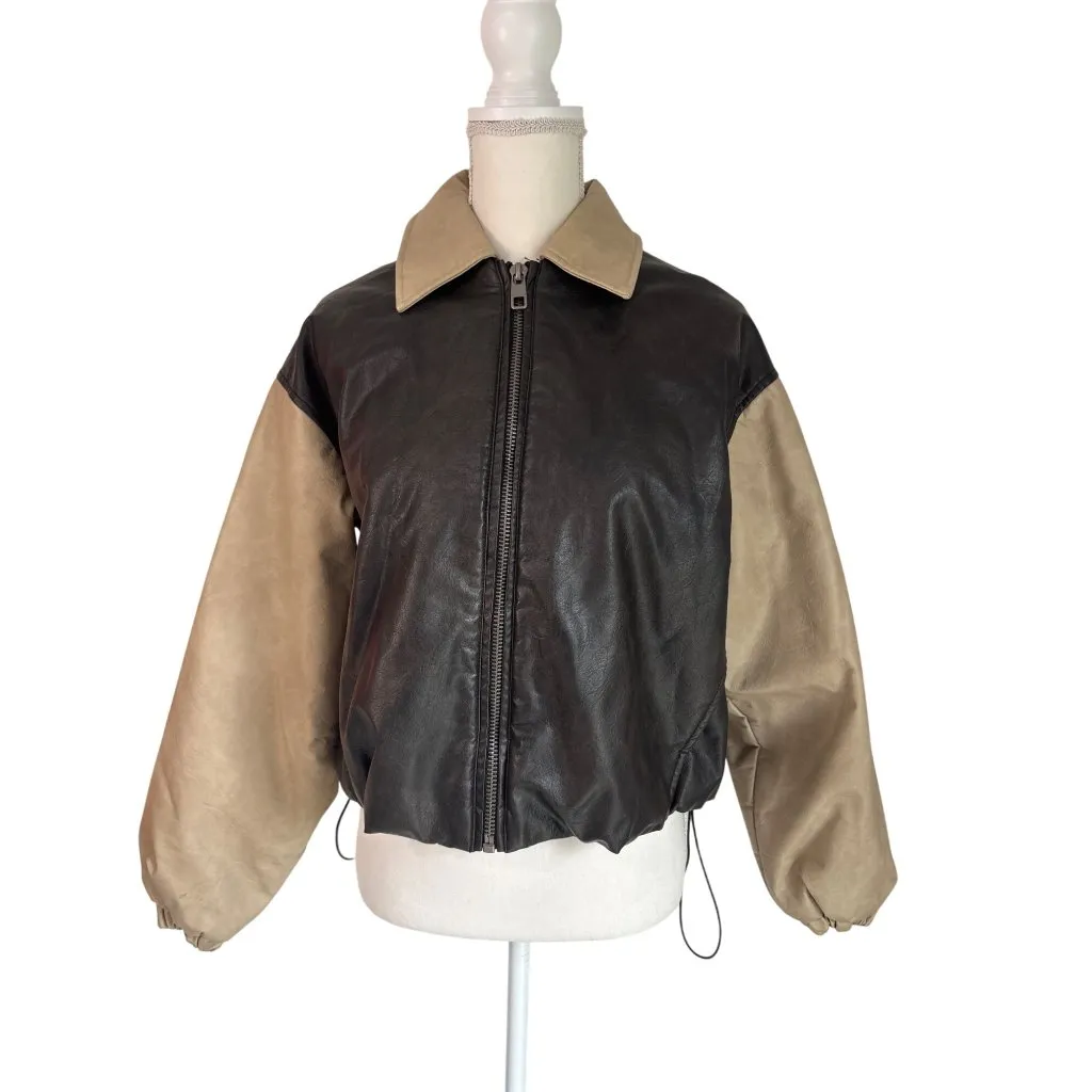 LIONESS Nirvana Bomber in Camel XX-Small New Womens Vegan Faux Leather Jacket - Image 6