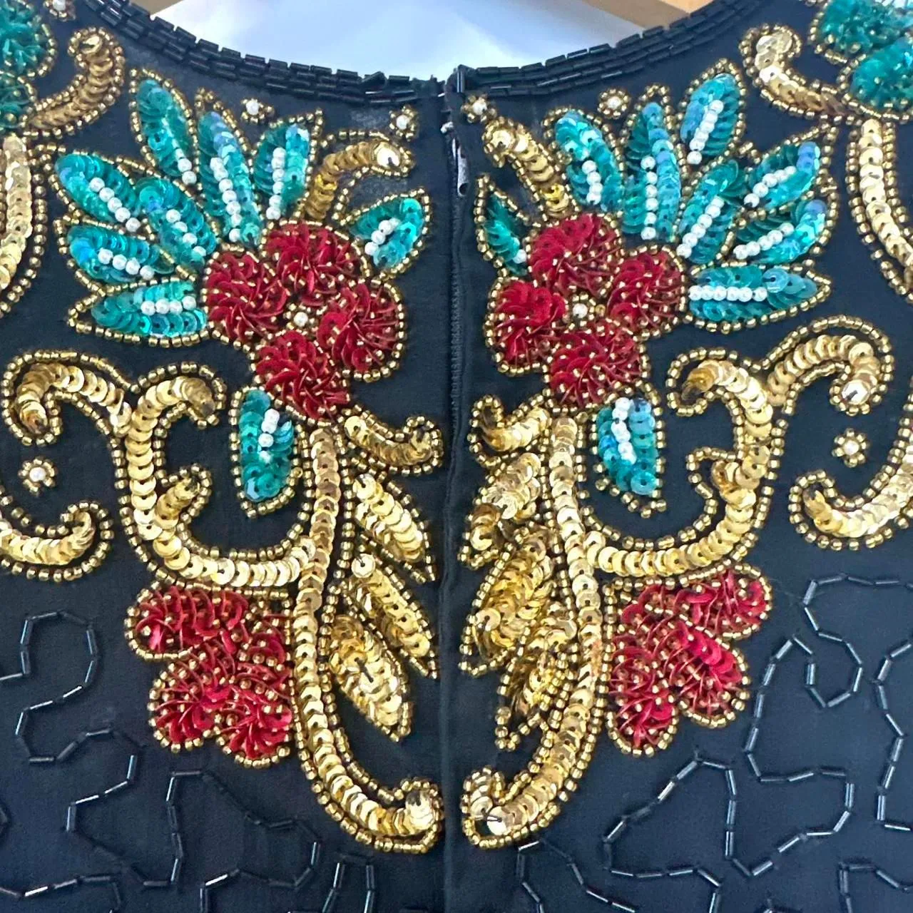 SCALA Vintage 100% Silk Floral Beaded Dress Black Womens PS Costume Dolly Parton - Image 5