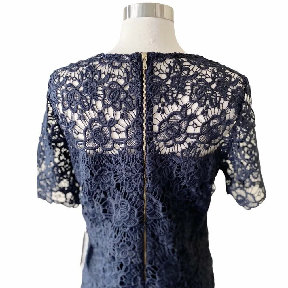 NANETTE LEPORE Floral Blouse Cut Lace Short Sleeves Navy Blue Top Small NWT - Image 5