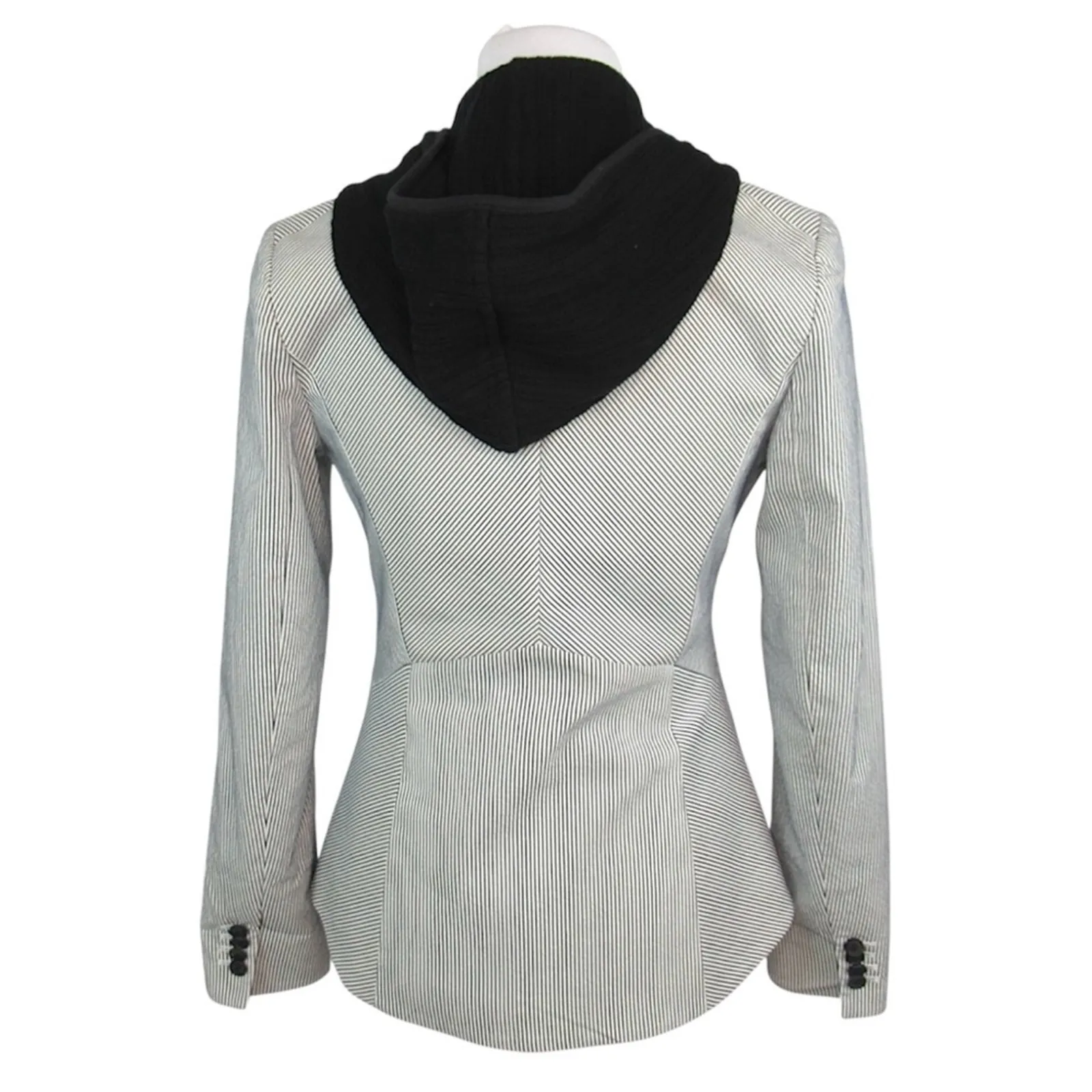 VERONICA BEARD Railroad Striped Blazer Removable Knit Hoodie Dickey Women Size 4 - Image 5
