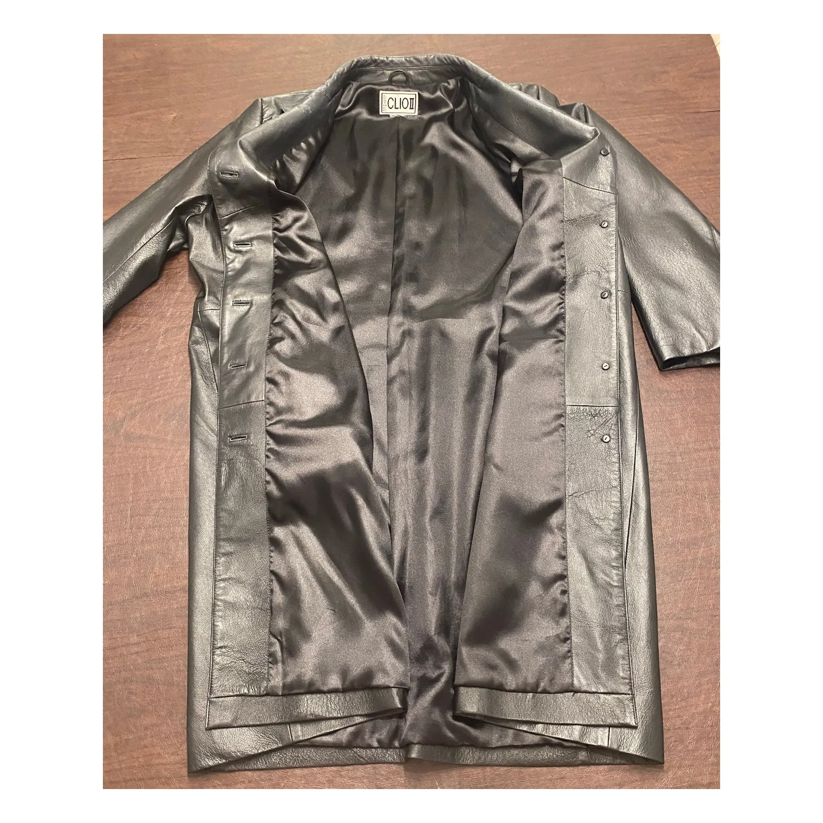 Clio II Black Leather Long Jacket Mid - Image 3