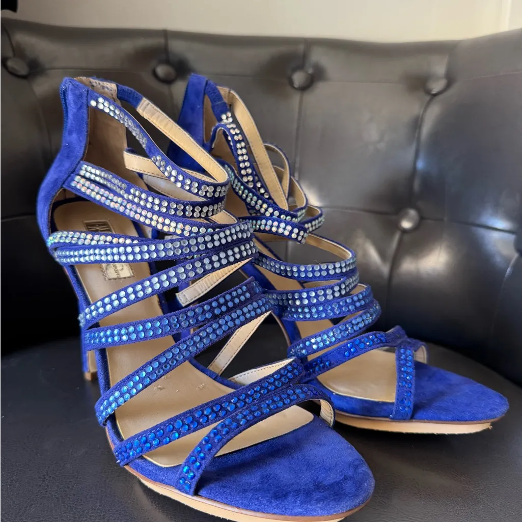 INC International Concepts Suede Blue Rhinestone Heels Size 8 - Image 4