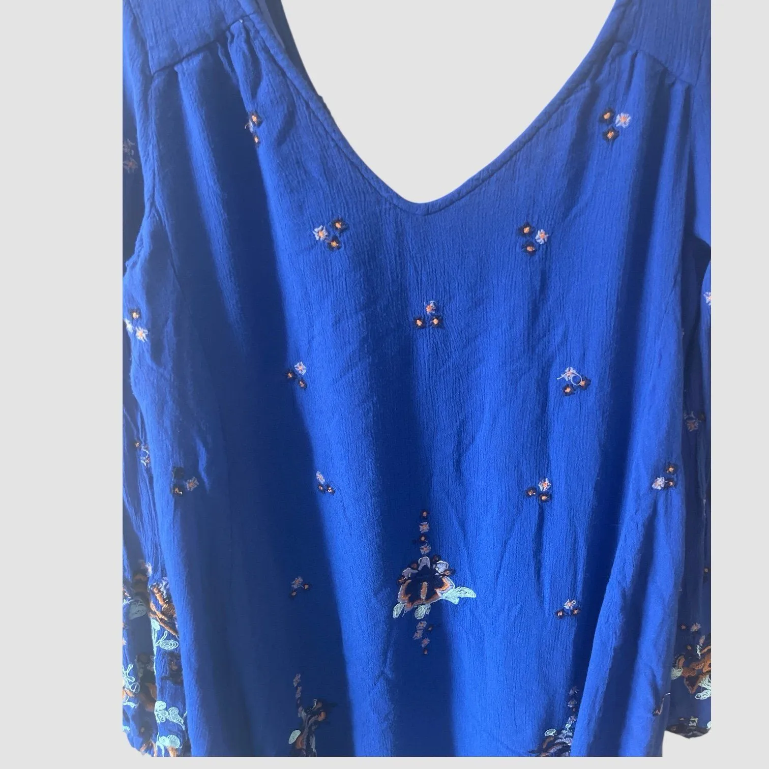 Free People Oxford Embroidered Mini Swing Dress Size Medium Cobalt Blue Pockets - Image 5