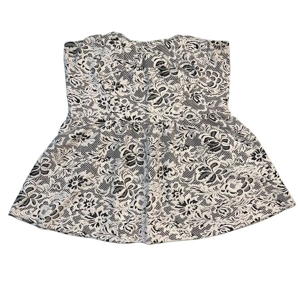 Maurices Womens Peplum Top Blouse Strapless Floral Lace Black Beige Size 0 14 - Image 2